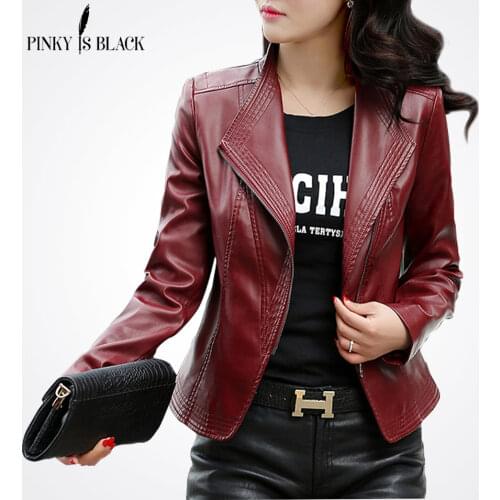 Pinky Is Black Women Leather Jacket 2019 New Plus Size S-5XL Women Jackets Solid Slim Casual PU Leather Motorcycle Jackets Coats