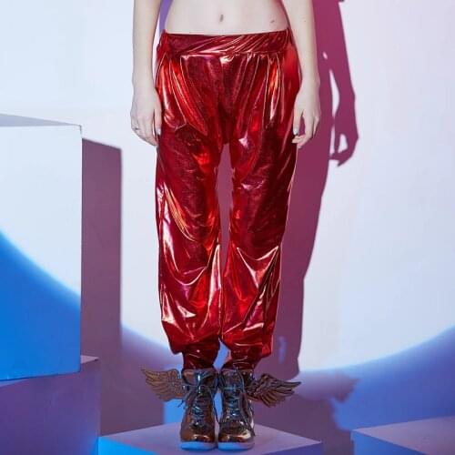 New Fashion 2016 Women Hip hop pants dance wear stage performance sweatpants red paillette harem trousers female