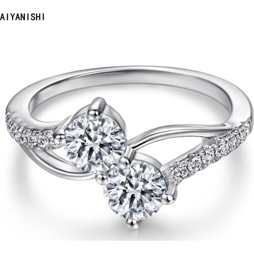 AIYANISHI 925 Sterling Silver Ring for Women Bridal Engagement Wedding Silver Two Stones Rings Anniversary Promise Ring Jewelry