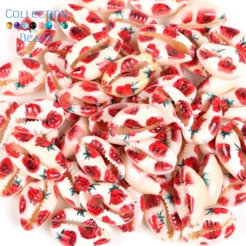 10-20mm Natural Red Rose Flower Seashell Cowrie Conch Loose Spacer Beads Beach Sea Shells DIY for Jewelry Making Bracelet 10Pcs
