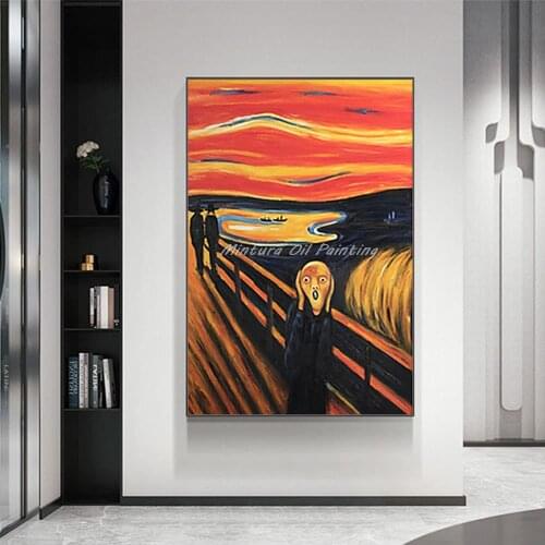 100% Hand-painted Cartoon Oil Painting The Scream Abstract Portrait Edvard Munch Reproduction Picture For Living Room Home Decor