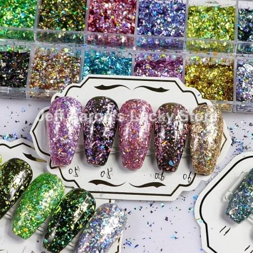 12 Laser Colors Irregular Nail Glitter Powder Sequins For Nail Art Decorations Supplies Tool New Arrive