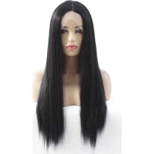1B#2#6# Dark Brown Color Natural Soft Silky Straight Hair Glueless Synthetic Lace Front Wigs For Black Women Heat Resistant Wigs