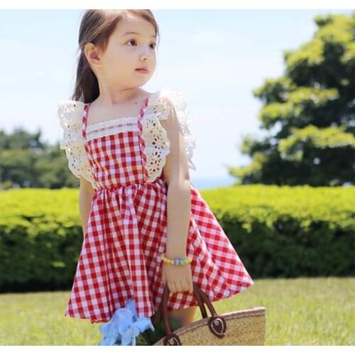 2021 Summer Baby Girls Fly Sleeve Evening Party Dresses Kids Lace Princess Dress Children Girl Clothes Blue/Red