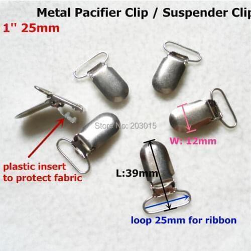 30pcs/lot 1'' 25mm metal suspender soother holder clips for baby dummy pacifier Chain clips