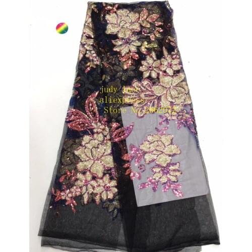 5yards/bag 3 - color mixed color embroidery lace sequins fashion fabric used for wedding dress fashion stage BH71