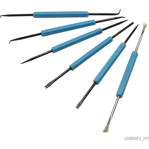 6Pcs Double Sided Soldering Assist Aid Electronic Repair Tools Welding Accessory Kit with Blue Hex Handle Grip