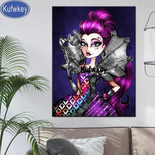 2021 New 5d Diy diamond painting"purple Queen"Art full square Round Drill embroidery Vicious Lady 3d Picture Of Rhinestone Gift