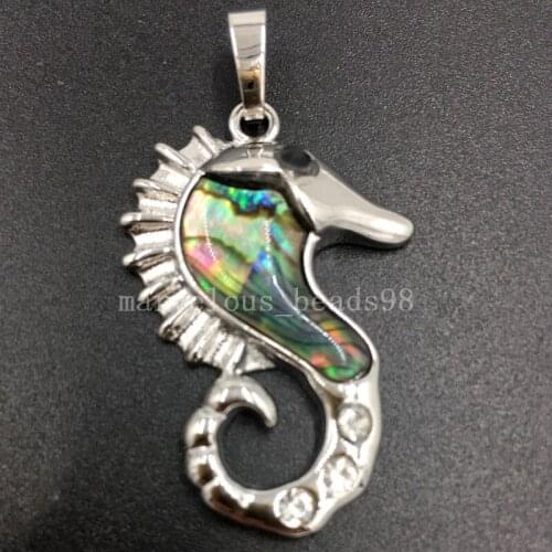 Free Shipping Fashion Jewelry 24x36mm New Zealand Abalone Shell Seahorse Pendant 1Pcs pC6682