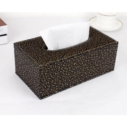 Wooden struction leather rectangle tissue box holder napkin box toilet paper holder dispenser case /white/black+gold PZJH099