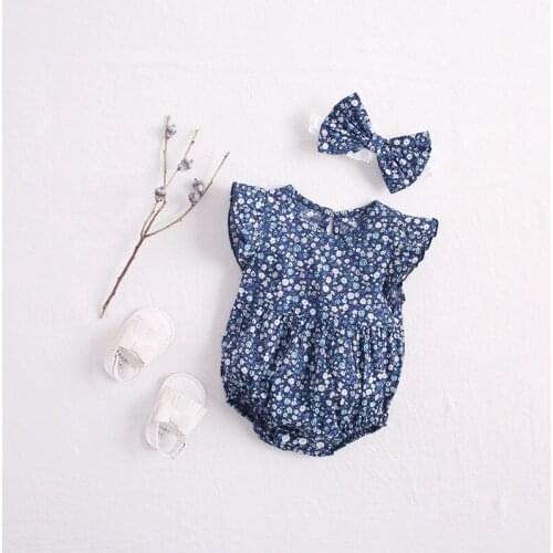 Baby Cotton Linkage Climbing Jumpsuit Suit Summer Girl Baby Rompers With Hair Band 2pcs Sets Shredded Flower Flying Sleeve
