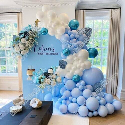 101pcs Double Pearl white Wedding Birthday Valentine Party Background Latex Globos 4D Blue Balloon Arch Garland Table Decoration