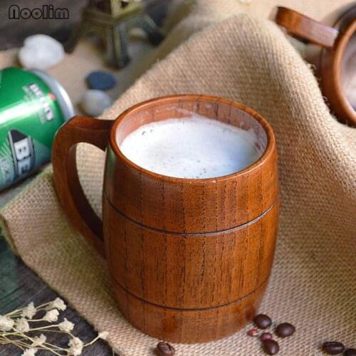 NOOLIM Eco-friendly 400ml Classical Wooden Beer Tea Coffee Cup Water Cup Heatproof Home Office Party Drinkware Cups