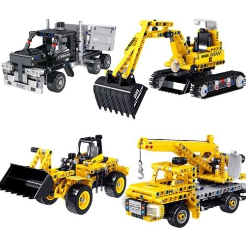 City Engineering Crane Truckshovel Excavator Truck Building Block Compatible with Brick Technical Diy Brick Toy For Children