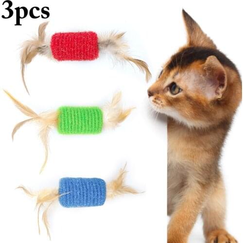 3pcs Pet Cat Kitten Toy Rolling Sisal Scratching Funny Cat Kitten Play Dolls Tumbler Ball Pet Cat Toys Feather Cat Toy for Cats