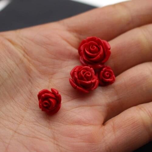 20pcs 8 10 12 14mm Artificial Cinnabar carved roses beads for earring jewelry accessories diy