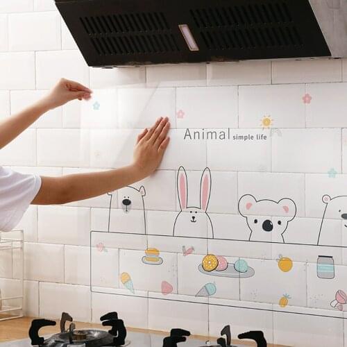 Kitchen Cartoon Transparent Wallpaper Anti-Smoke Oil Stain Stove Sticker Oil-Proof And Waterproof Self-adhesive