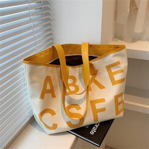Fashion Canvas Womens Shoulder Bag Letters Print Female Handbag Lady Reusable Large Capacity Tote Bags
