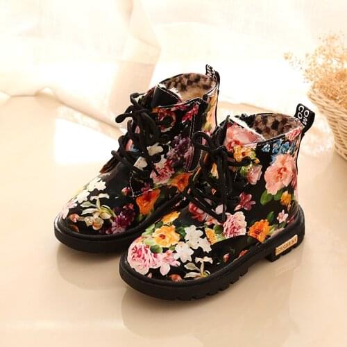 Fashion Girls Boots autumn winter New Floral Children Boots and Velvet Flower Boy Baby Shoes Girls Shoes Waterproof snow boots