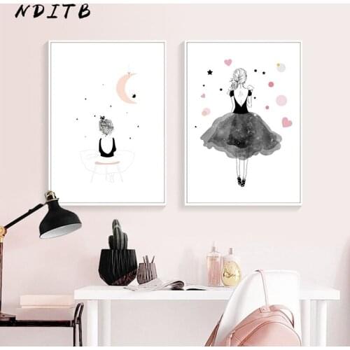 NDITB Baby Girl Nursery Wall Art Canvas Posters and Prints Cute Cartoon Painting Decorative Picture Kids Bedroom Decoration