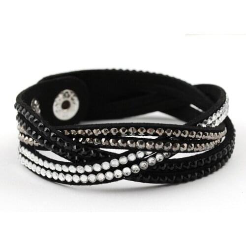 New fashion 11 colors leather crystal Charm bracelet for women fine jewelry women bracelets & bangles