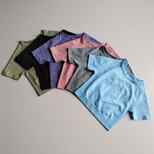 New Crop Top Yoga Shirts Short Sleeves Seamless Women Fitness T-shirts Running Workout Tops Gym Clothes Solid Color Sportswear