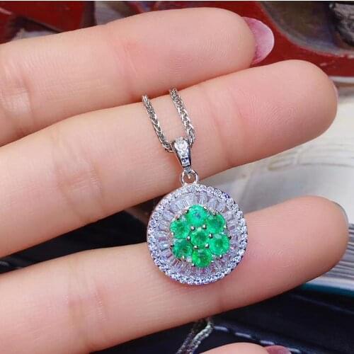 Sale11.11 classic green emerald pendant women silver necklace natural real gem good cut birthday party banquet gift free ship