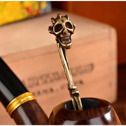 CIGARLOONG Cigar Tobacco Pipes Press Rod Anti-extinguishing Head Copper Metal Multifunctional Portable Cigar Pipe Accessories