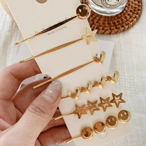 Korean Heart Star Hair Clips for Women Lovely Smiling Alloy Hairpin Vintage Girls Bang Hairgrip Barrette Hair Accessories