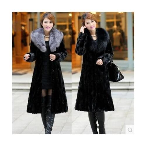 9XL Women Winter And Autumn Large Size Black Faux Fox Fur Coats Long Section Turn Down Collar Man-Made Fur Overcoats Clothes C26