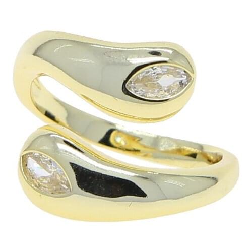 Green White Cubic Zirconia CZ Dome Gold Color Double Tear Drop Shaped Open Adjust Women Rings