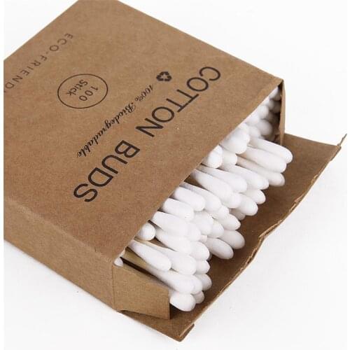 100/200pcs Double Head Bamboo Cotton Swab Disposable Wood Sticks Cotton Buds For Beauty Makeup Nose Ears Cleaning Tools