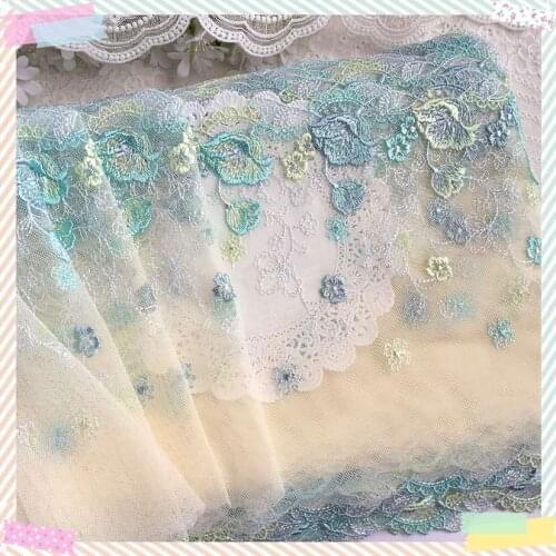 3Yards/19cm Mint green Polyester Soft Mesh Embroidery Lace Trimmings Dress Accessories Lace Fabric Sewing Crafts Doll Material