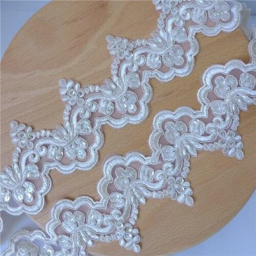 3 Yards New White Organza Sequins Lace Trim Champagne Alencon Beaded Lace Trim Corded Bridal Craft