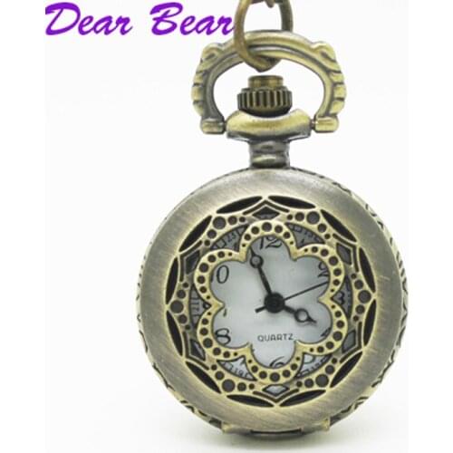 3050)Victorian hollow out Flower Pocket Watch Necklace, 12pcs/lot, free ship, 2.7cm, Wholesale