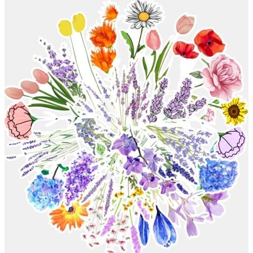 50PCS Flowers Sticker Colorful Plant Cute Painting Creative Decals DIY Scrapbooking Laptop Phone Suitcase Fridge Stickers