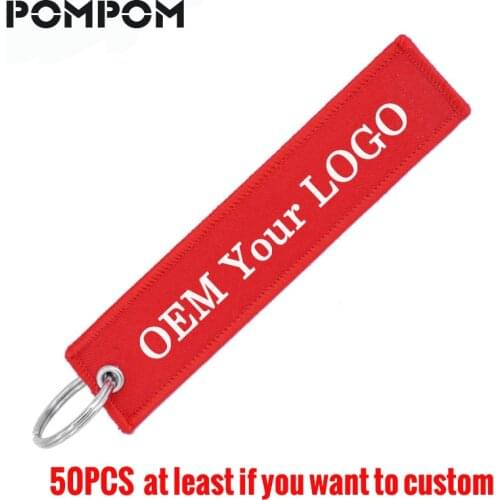 50pcs OEM Key Ring Keychain llaveros Safety Label Embroidery Customize Key Chain Ring for Aviation Gifts Fashion Jewelry