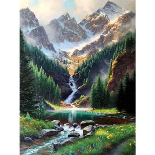 5D DIY Diamond Painting Waterfall Landscape Handicraft Full Square Diamond Embroidery Cross Stitch Mountain Wall Art XN134