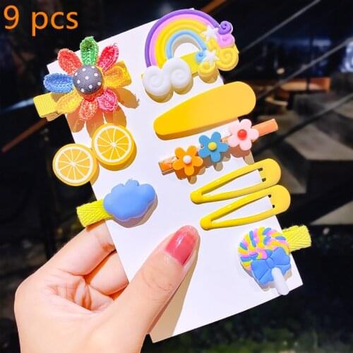 7/8/9pcs Baby Girl Cute Cartoon Hairpin Flower Fruit Candy Color Children Hairpin Fashion Korean Hairpin Baby Accessories Gift