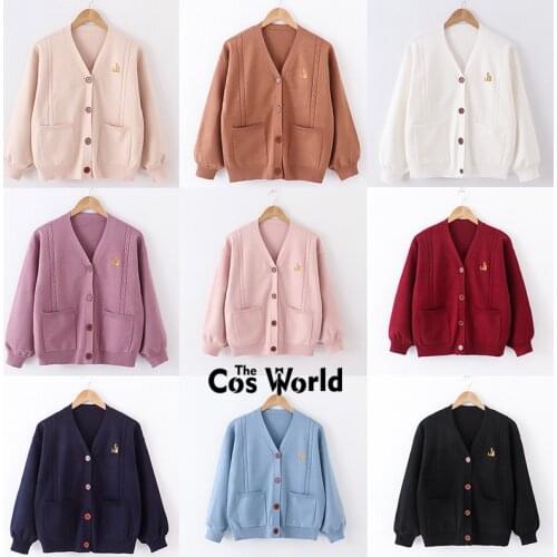 9 Colors Spring Winter Womens Girls Long Sleeve Knit Cardigan V Neck Sweaters Outwear For JK School Uniform Student Clothes