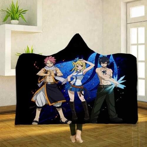 Anime Fairy Tail 3D Printing Throw Hooded Blanket Wearable Warm Fleece Bedding Office Quilts Soft Adults Travel 09