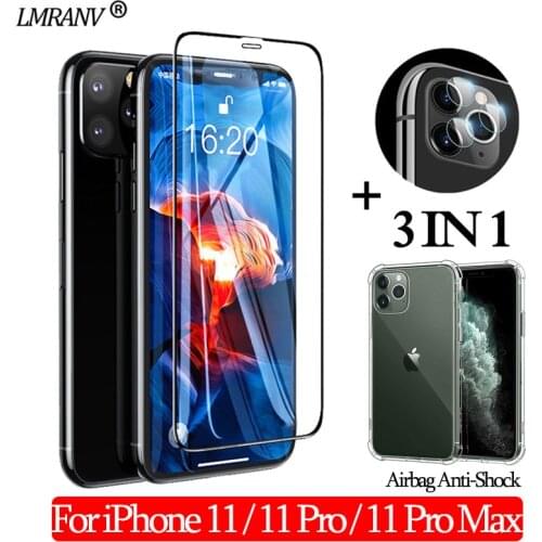 Airbag Shockproof Case + Cristal Templado for iPhone 11 Pro Max 3-in-1 Screen Protector Camera Glass for iPhone-11 11 Pro Glass