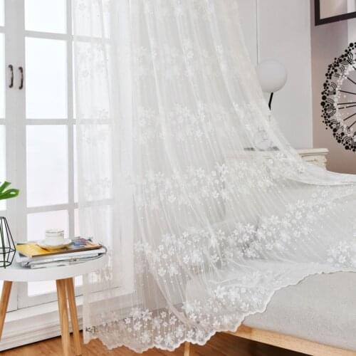White Floral Embroidered Tulle Curtain For Living Room White Beige Elegant Lace Bottom Kitchen Window Treatment Rideaux M255C