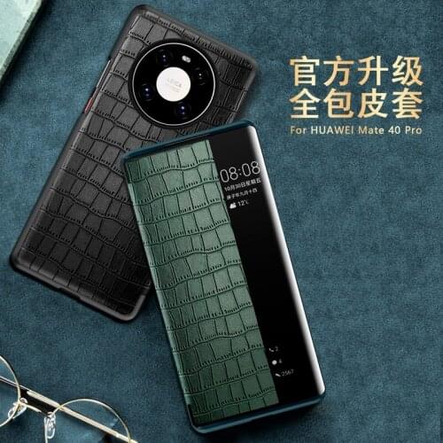 Crocodile Smart View Leather Flip Case For Huawei P30 P40 Pro Plus Anti-fall Shockproof Cover For Huawei Mate 20 30 Pro 40RS