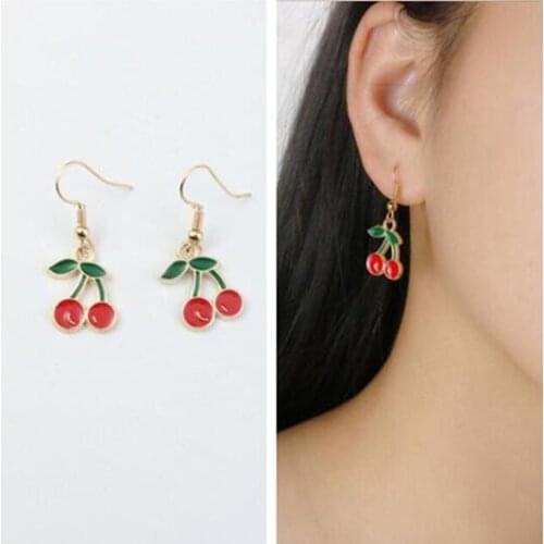Ea434 2018 hot sale fashion simple cute Red cherry Earrings personality alloy fruit earrings Summer beach style earrings