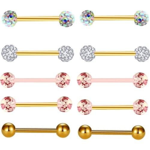Fanpeijy 10pcs /set Gold Rose Body Piercing Jewelry Stainless Steel Women Nipple Rings Tongue Barbell Stud Ear Cartilage Tragus