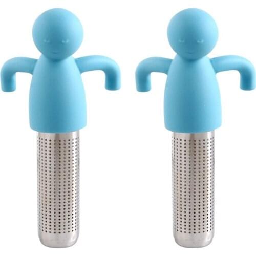 2 Pcs Little Man Shaped Mesh Tea Filter Set Food Grade Stainless Steel Brewing Teapot Tea Infuser Loose Leaf Filter