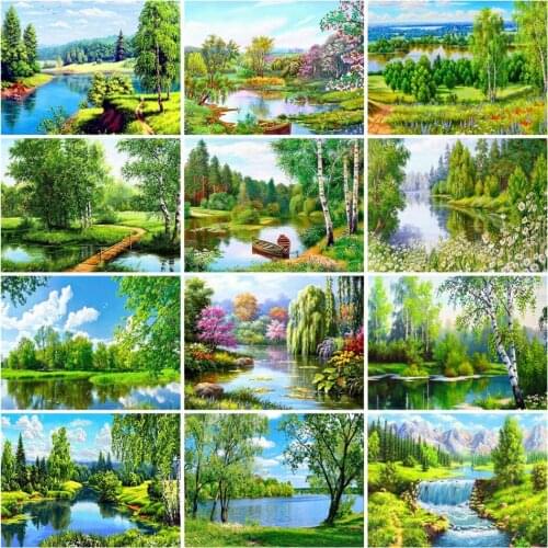 AZQSD Painting By Numbers Nature HandPainted Arcylic Oil Painting Paint By Numbers For Adults Landscape Kit Unframed Home Decor
