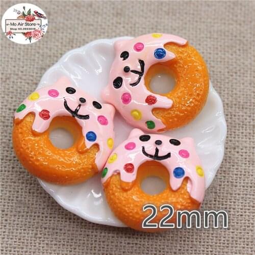 Kawaii cartoon donut 10PCS 22mm Resin Flatback Cabochon Miniature Food Art Supply Decoration Charm Craft