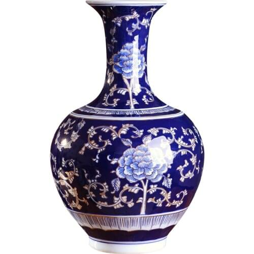 Jingdezhen ceramic vase living room flower arrangement silver and blue porcelain modern home furnishings TV cabinets display